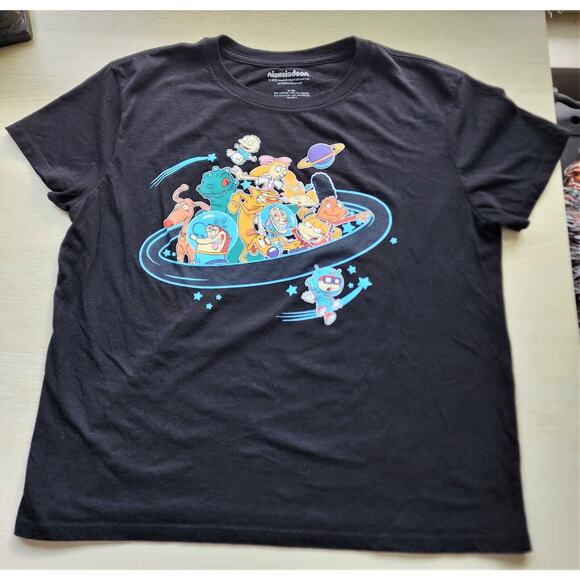 T-SHIRT-CLASSIC NICKELODEON CHARACTERS IN SPACESHIP-Black-Child XLarge/Adult Sml - Picture 5 of 10